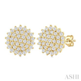 1/5 ctw Petite Round Shape Round Cut Diamond Cluster Fashion Stud Earring in 10K Yellow Gold